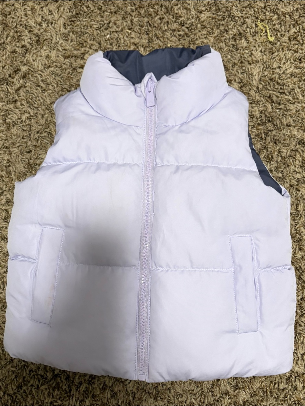 all in motion Lilac Puffer Vest - Light Purple with Dark Gray Lining reversible